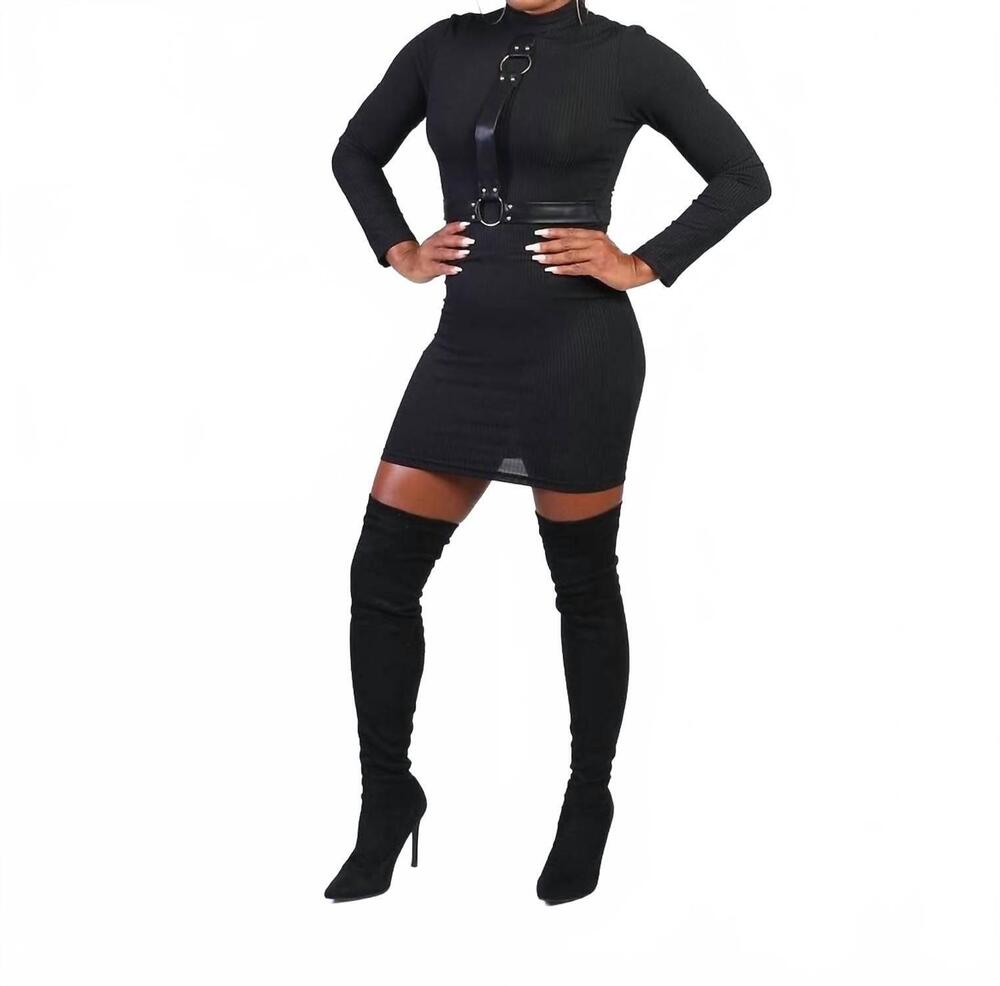 NEW TEA & CUP long sleeve mini dress in black